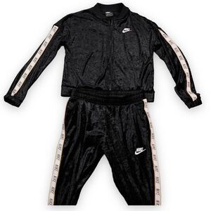 Nike Sportswear Track Suit Youth Girls Large Black White Spellout‎ French Terry